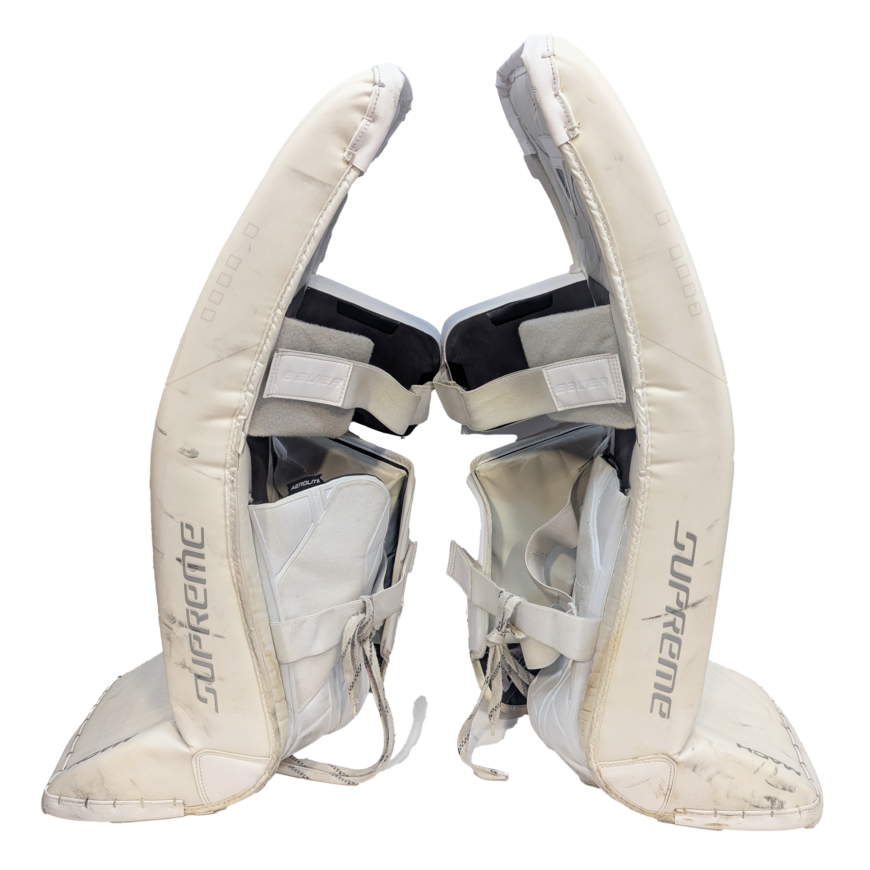 Bauer Supreme Mach - Jambières de gardien USHL d'occasion (blanc/argent)